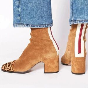 Leopard Print Tan Suede Ankle Boots